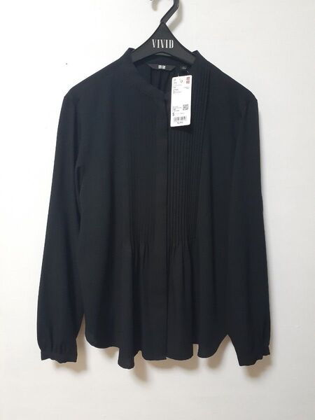 UNIQLO レーヨンピンタックブラウス 黒 長袖 Sサイズ ユニクロ トップス ブラック レディース タグ付き Black