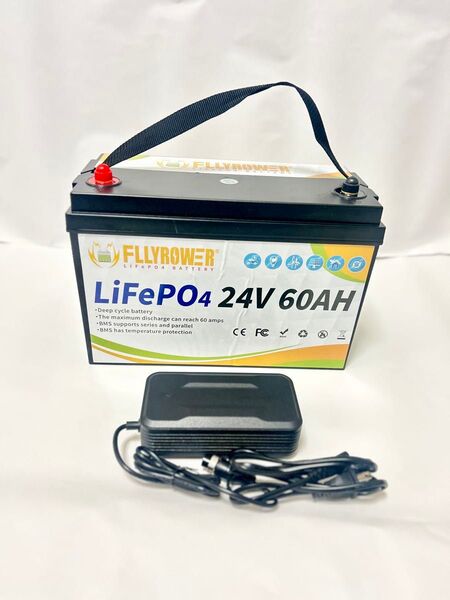 【24V 60Ah】 リチウムイオンバッテリー USBポート 充電器 BMS 防水ケース 匿名配送 未使用 フライパワー