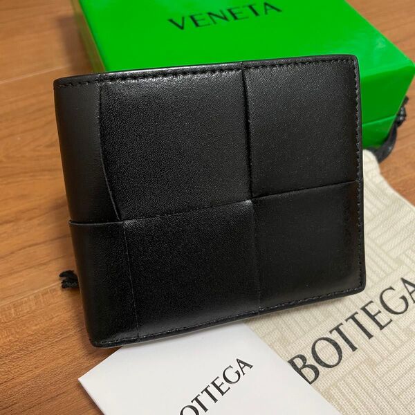 BOTTEGA VENETA 二つ折り財布 コインケース付き ブラック カセット ボッテガヴェネタ