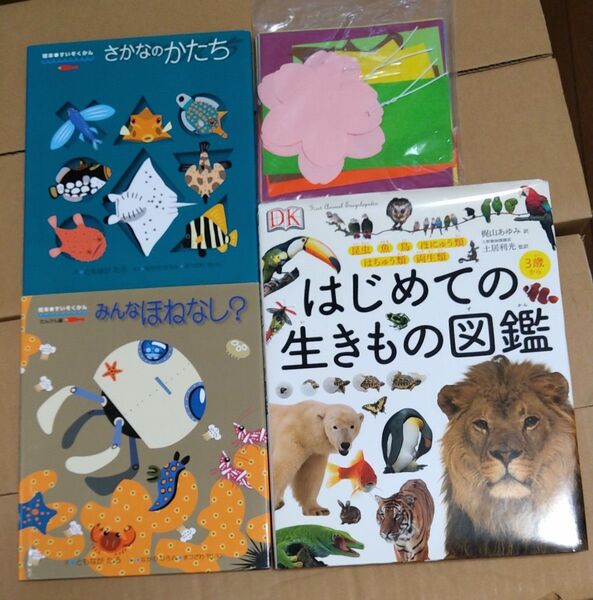 3冊絵本さかなのかたち みんなほねなし? ともながたろ はじめての生きもの図鑑 動物 魚 爬虫類 両生類 犬 猫 海の生物 折り紙