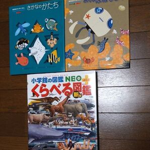 3冊絵本さかなのかたち みんなほねなし? ともながたろ 小学館 くらべる図鑑 新版 児童書 えほん 動物 魚 爬虫類 両生類 恐竜