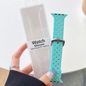 Apple watch バンド アップルウォッチ ベルト シリコン 編み込み 42mm 44mm 45mm ミント