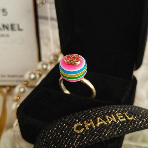 ヴィンテージボタン CHANEL シャネル ポップカラー ココマーク リング 指輪 アクセサリー ゴールド