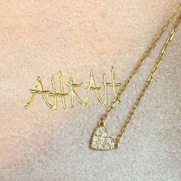 【美品】AHKAH ハートパヴェ ネックレス K18 ゴールド 人気モデル アクセサリー ペンダント 18金