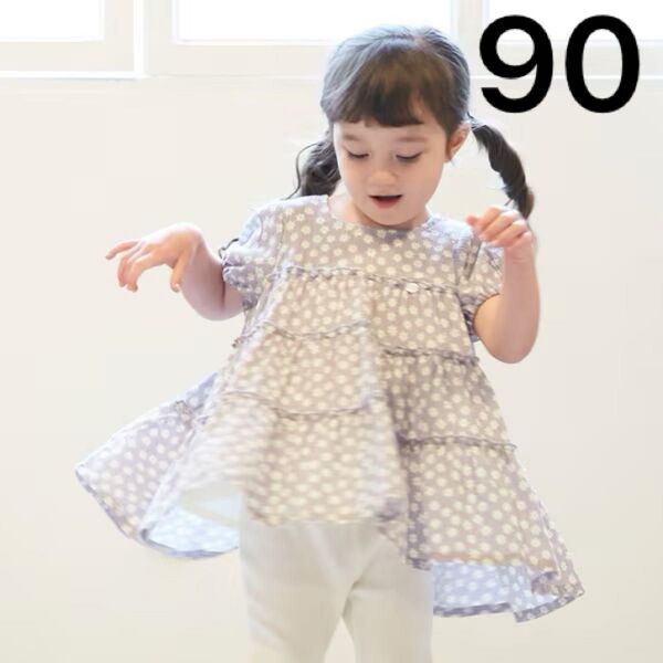 プティマイン 楊柳チュニック 花柄 ライトグレー 90 綿100