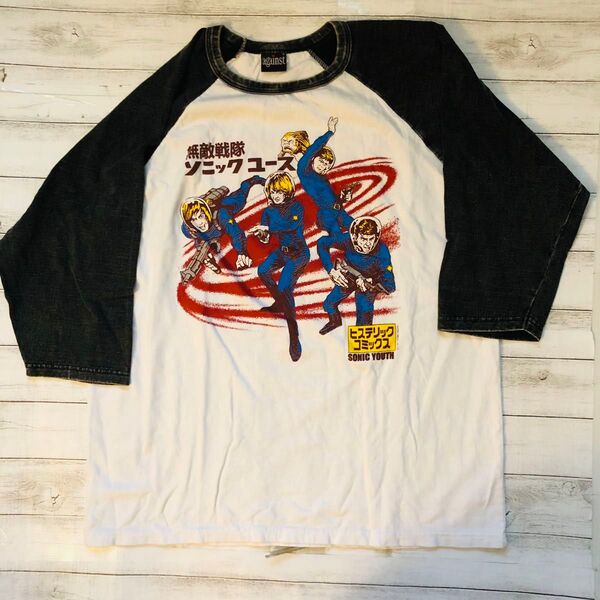 ソニックユース SONIC YOUTH L ラグラン バンドTシャツ ロックTシャツ ホワイト×ブラック