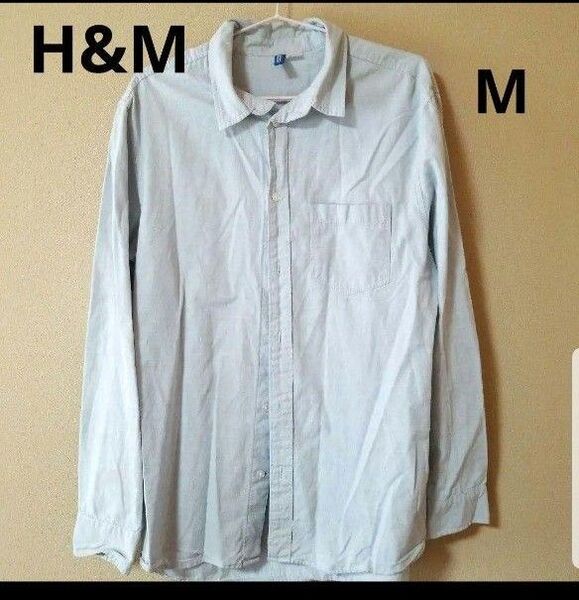 H&M メンズ 長袖 トップス シャツ ライトブルー M コットン 綿 デニム風