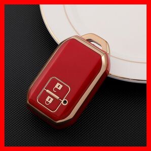 スズキSUZUKI スマートキーケース TPU キーカバー ジムニー スイフト ハスラー ワゴン ソリオ レッド×ゴールド
