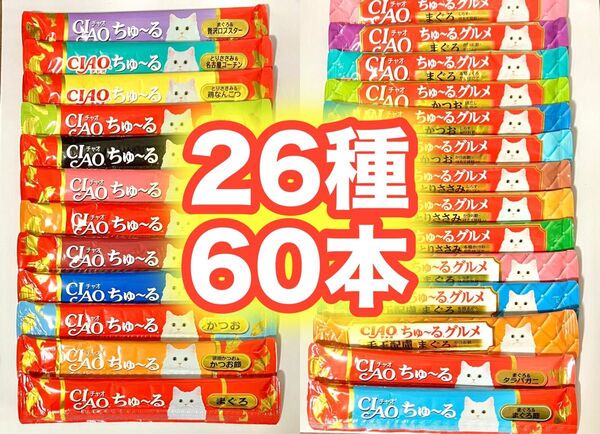 チャオ ちゅーる まぐろ かつお ささみ ロブスター 名古屋 鶏ナンコツ バラエティ 60本 国産 いなば 猫用 おやつ ちゅ~る