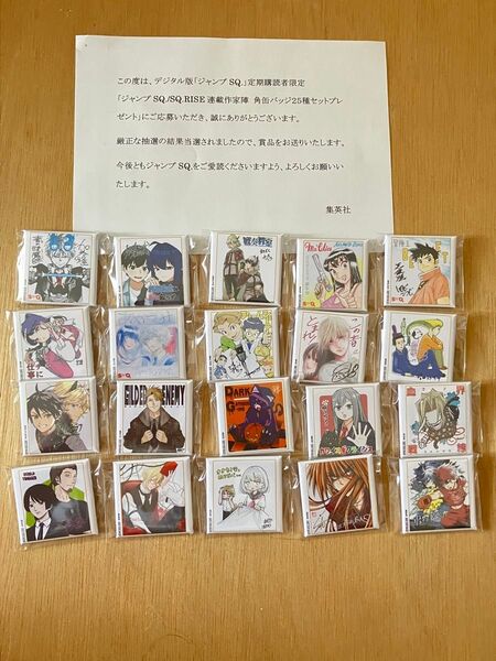 ジャンプSQ定期購読者限定角缶バッジ20点セット 当選品