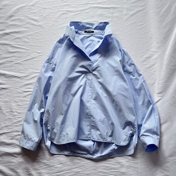 アクアスキュータム Aquascutum コットン スキッパーシャツ ブルー 日本製 ブラウス 長袖 プルオーバー 綿水色