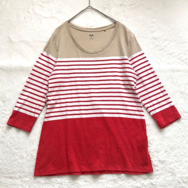 【UNIQLO】ユニクロ ボーダーTシャツ (XL) 七分袖 チュニック/780-D