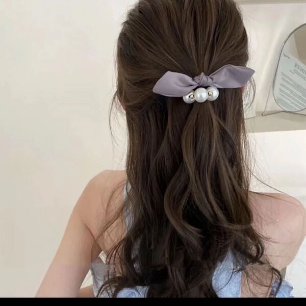 3連 パール リボン ヘアゴム 髪飾り 結婚式 ヘアアクセサリー 韓国 髪留め