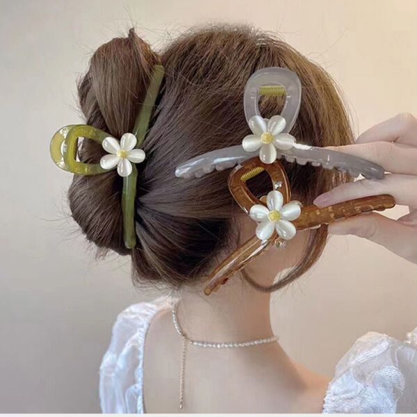 フラワー ヘアクリップ ヘアアクセサリー 韓国 髪留め バンスクリップ