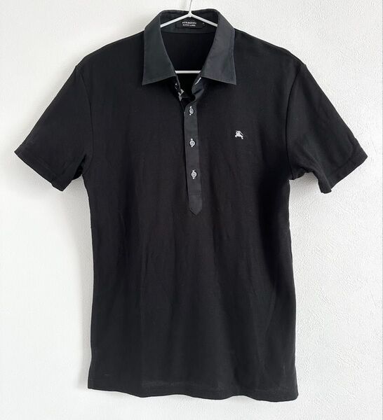 バーバリーブラックレーベル ポロシャツ チェック柄 ブラック 綿 M BURBERRY BLACK LABEL