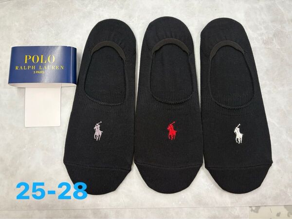 ポロラルフローレン POLO RALPH LAUREN メンズソックス 3足 サイズ25-28cm カバーソックス ブラック 黒