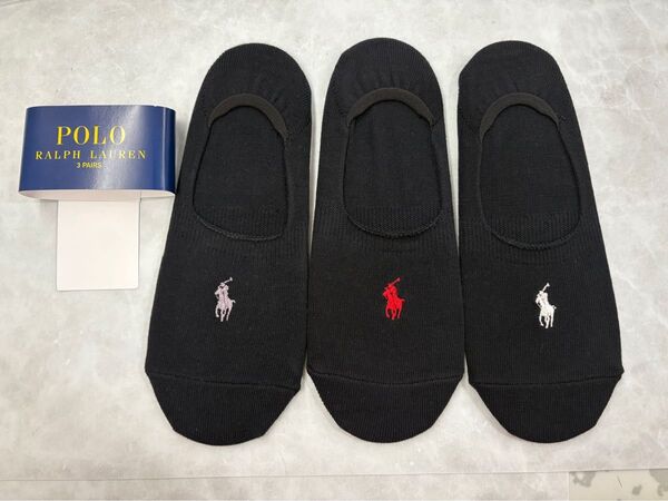 ポロラルフローレン POLO RALPH LAUREN メンズソックス 3足 25-28cm カバーソックス ブラック 黒 靴下