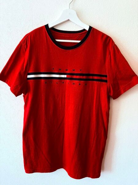 TOMMY HILFIGER Mサイズ Tシャツ ネイビー トミーヒルフィガー メンズ レッド 赤 定番 Lサイズ相当