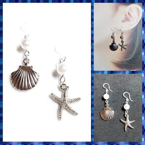 No.461-B シェル+ヒトデ☆シルバー☆ピアス・イヤリング