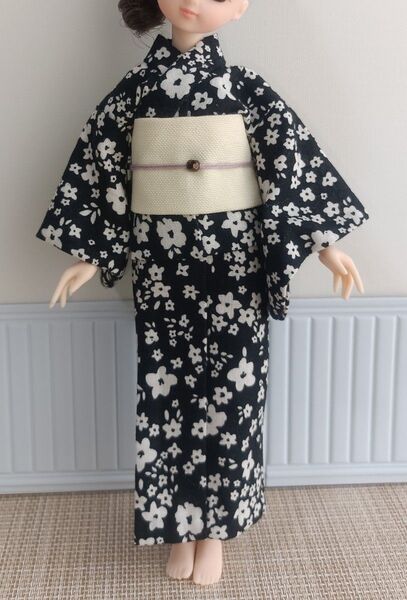 ハンドメイド着物 浴衣 2点セット 22センチドール リカちゃん 黒地