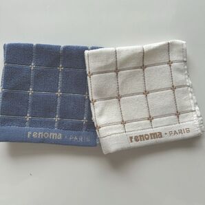 renoma レノマ タオルハンカチ 2枚セット チェック ネイビー ホワイト