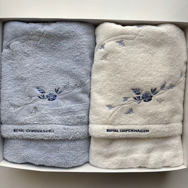 ROYAL COPENHAGEN ロイヤルコペンハーゲン バスタオル ブルー ホワイト 2枚セット 未使用