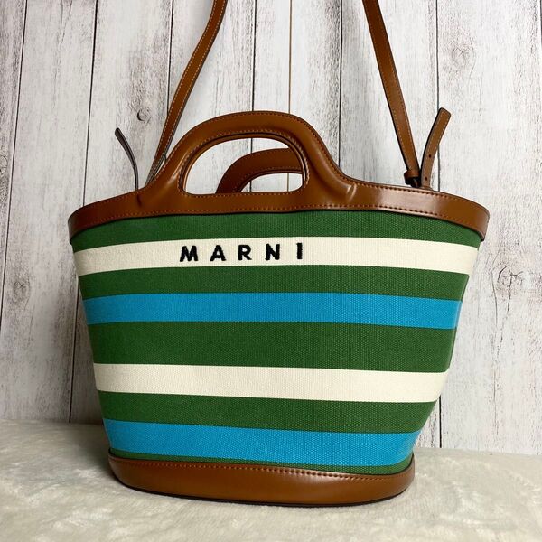 【極美品】MARNI マルニ トロピカリア スモール ショルダーバッグ ハンドバッグ 2way グリーン マルチカラー かご