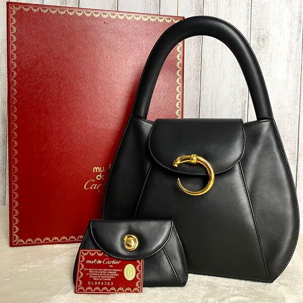 【極美品☆人気】Cartier カルティエ パンテール パンサーライン 金具 マスト ハンドバッグ ブラック