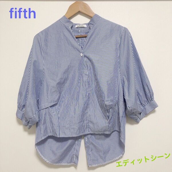fifth ストライプ柄シャツ ブラウス ブルー系 M〜Lサイズ