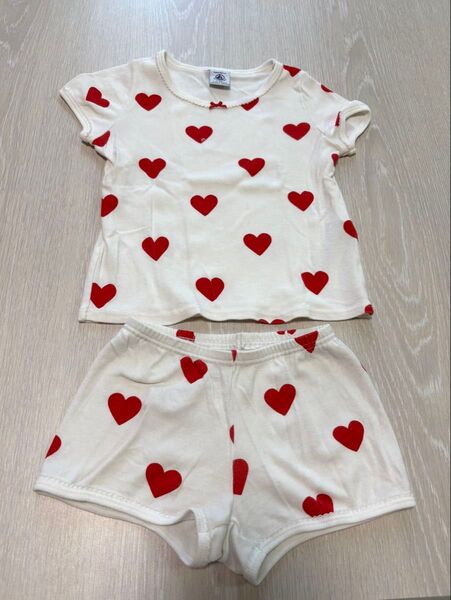 プチバトーハート柄 セットアップ Tシャツ ショートパンツ ベビー服