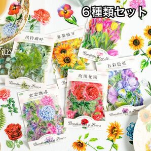 花の海 花 フラワー フレークシール 素材 PET 6点セット スクラップブッキング 装飾 コラージュ フレーク PET【P18】