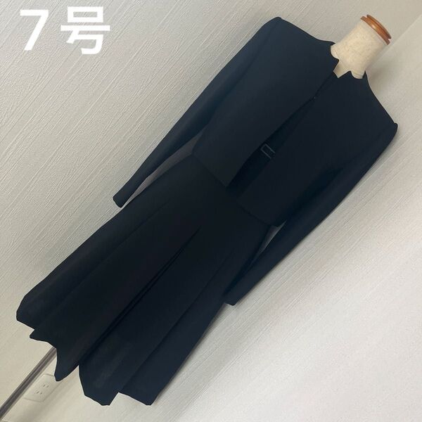 美シルエット ブラックフォーマル 7号 ツーピース喪服 半袖ワンピース ジャケット 冠婚葬祭 礼服 SOIR フォーマル
