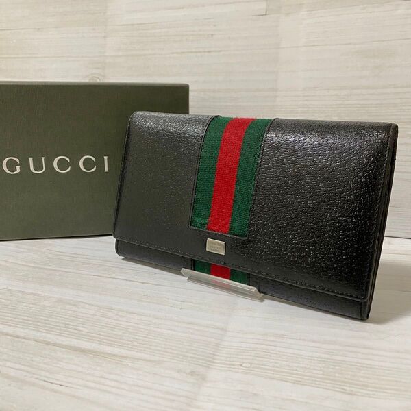 GUCCI グッチ シェリーライン がま口付 二つ折り長財布 箱付き