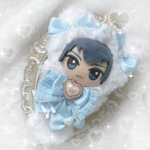 【ぬい服】ちびぐるみ 白ふわ×水色ねこ