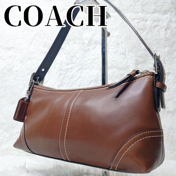 【美品】COACH コーチ ワンショルダーバッグ アクセサリーポーチ オールレザー ブラウン 肩掛け y2k