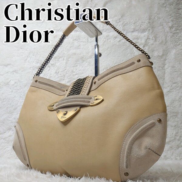Christian Dior クリスチャンディオール ハンドバッグ ジャンヌ クラックドレザー ワンショルダー チェーン編み込み