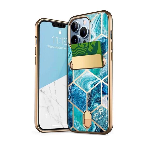 iPhone13Proケース6.1インチ 2021 ICカード収納カメラ保護 ブルー i-Blasonカメラ保護 耐衝撃 軽量