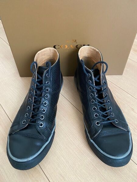 COACH coach コーチ スニーカー FG1097 25.5cm ハイカット ブラックレザー メンズ