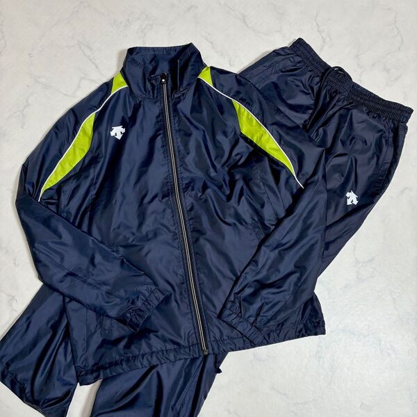 DESCENTE デサント トレーニングウェア ナイロンジャージ セットアップ サイドライン ロゴ 撥水 ネイビー 紺色 M