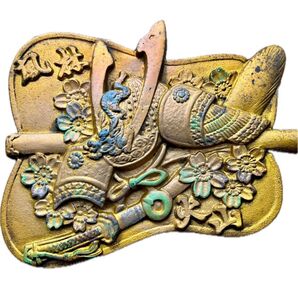 昭和レトロ 金属製の軍配 飾り物 武将 アンティーク