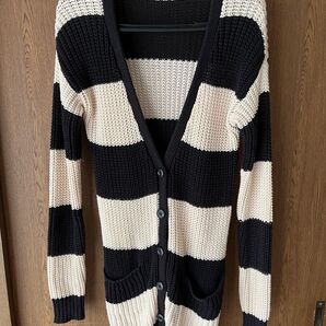 moussyボーダー柄ロングカーディガン