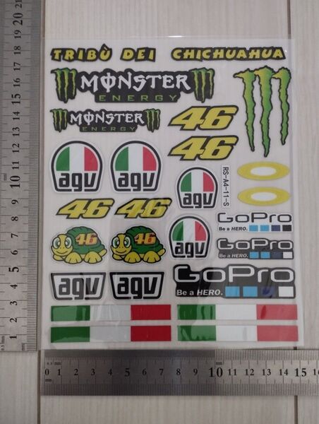 バイクステッカー 1シート分 バイクステッカー ヘルメットステッカー 防水 モンスターエナジー VR46 レーシング