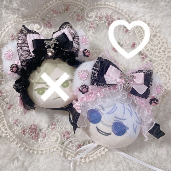 おまんじゅう ヘッドドレス *地雷系×ブラックピンクホワイト×ねこみみ*①