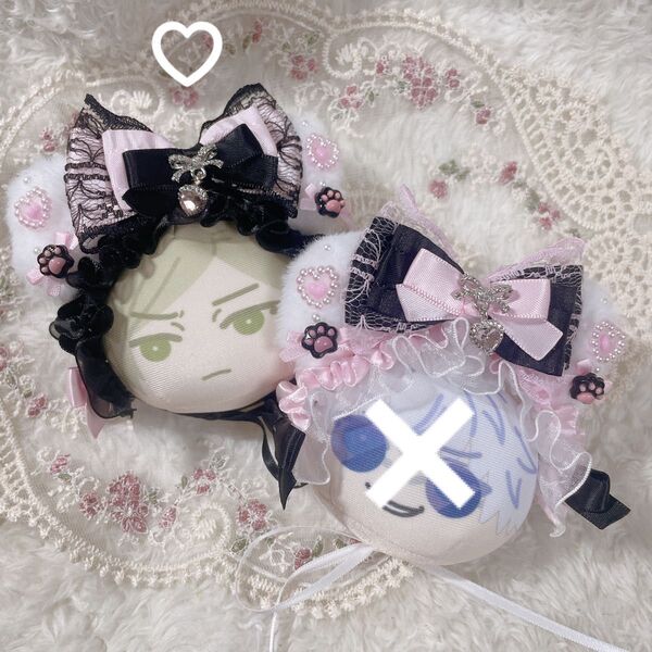 おまんじゅう ヘッドドレス *地雷系×ブラックピンクホワイト×ねこみみ*②