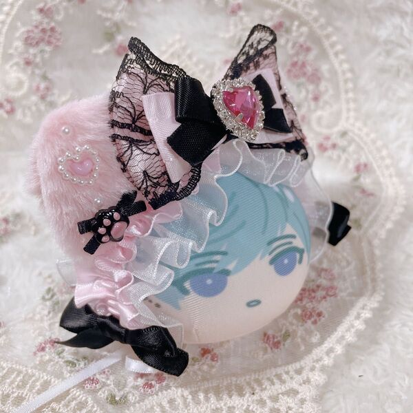 おまんじゅう ヘッドドレス *地雷系×ブラックピンク×ねこみみ*