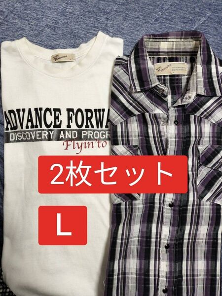 トップス 2枚セット Lサイズ 訳あり 古着 長袖 Tシャツ チェックシャツ