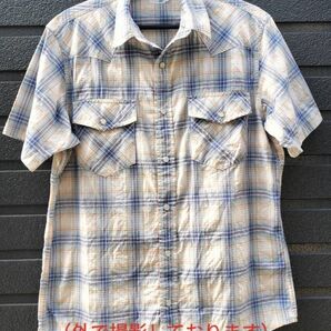 pbi M チェック柄 半袖シャツ ベージュと青
