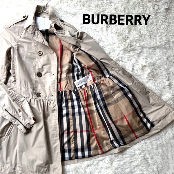【良品】BURBERRY ノバチェック トレンチ コート 撥水 大人も着れる バーバリー ベージュ スプリングコート レディース