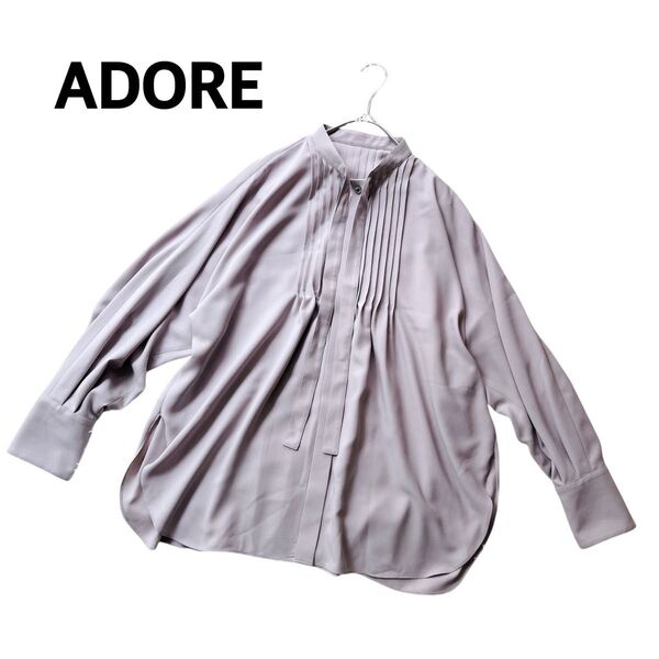 【美品】アドーア ストレッチジョーゼットブラウス ボウタイ ¥37400 シャツ 長袖シャツ ADORE