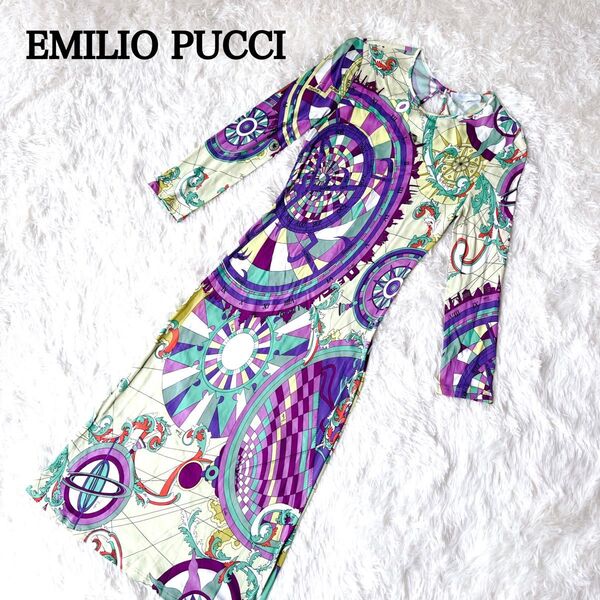 EMILIO PUCCI ワンピース イタリア製 レーヨン 36 エミリオプッチ 総柄 マルチ